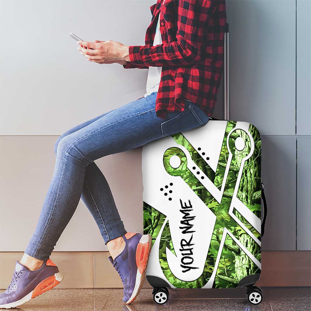 Custom Fishing Hook Luggage Cover with Green Jungle Leaf Pattern and White Split Design - Wonder Print Shop