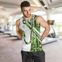 Custom Fishing Hook Men Tank Top with Green Jungle Leaf Pattern and White Split Design - Wonder Print Shop