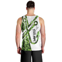 Custom Fishing Hook Men Tank Top with Green Jungle Leaf Pattern and White Split Design - Wonder Print Shop