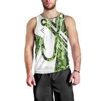Custom Fishing Hook Men Tank Top with Green Jungle Leaf Pattern and White Split Design - Wonder Print Shop