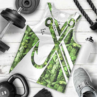 Custom Fishing Hook Men Tank Top with Green Jungle Leaf Pattern and White Split Design - Wonder Print Shop