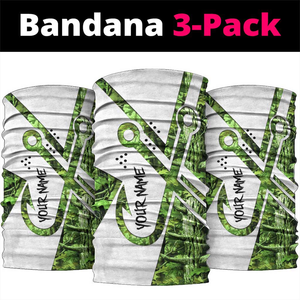 Custom Fishing Hook Neck Gaiter with Green Jungle Leaf Pattern and White Split Design - Wonder Print Shop