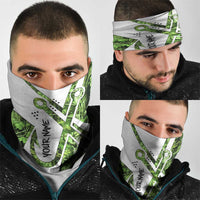 Custom Fishing Hook Neck Gaiter with Green Jungle Leaf Pattern and White Split Design - Wonder Print Shop