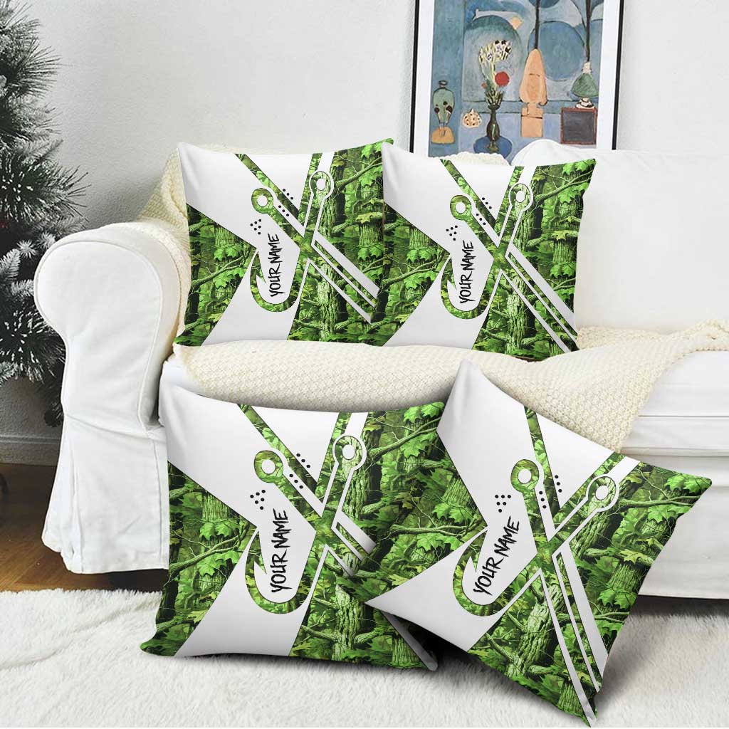 Custom Fishing Hook Pillow Cover with Green Jungle Leaf Pattern and White Split Design - Wonder Print Shop