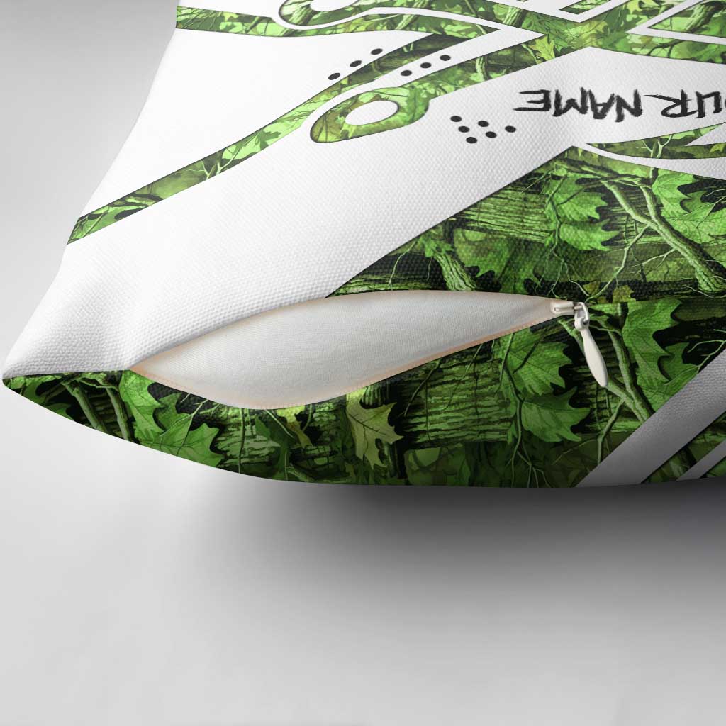 Custom Fishing Hook Pillow Cover with Green Jungle Leaf Pattern and White Split Design - Wonder Print Shop