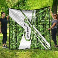Custom Fishing Hook Quilt with Green Jungle Leaf Pattern and White Split Design - Wonder Print Shop