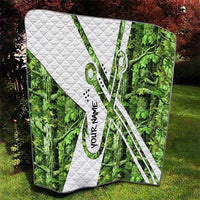 Custom Fishing Hook Quilt with Green Jungle Leaf Pattern and White Split Design - Wonder Print Shop
