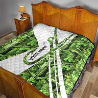 Custom Fishing Hook Quilt with Green Jungle Leaf Pattern and White Split Design - Wonder Print Shop