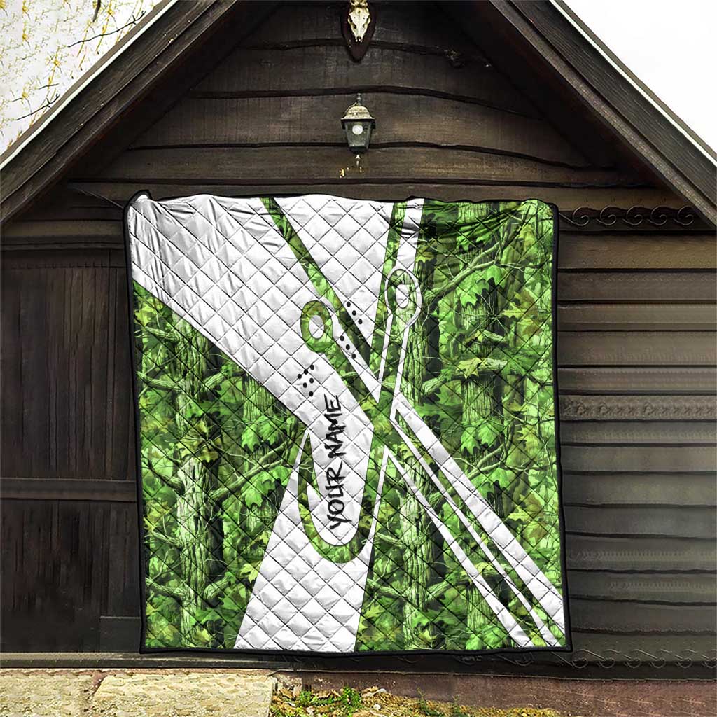 Custom Fishing Hook Quilt with Green Jungle Leaf Pattern and White Split Design - Wonder Print Shop