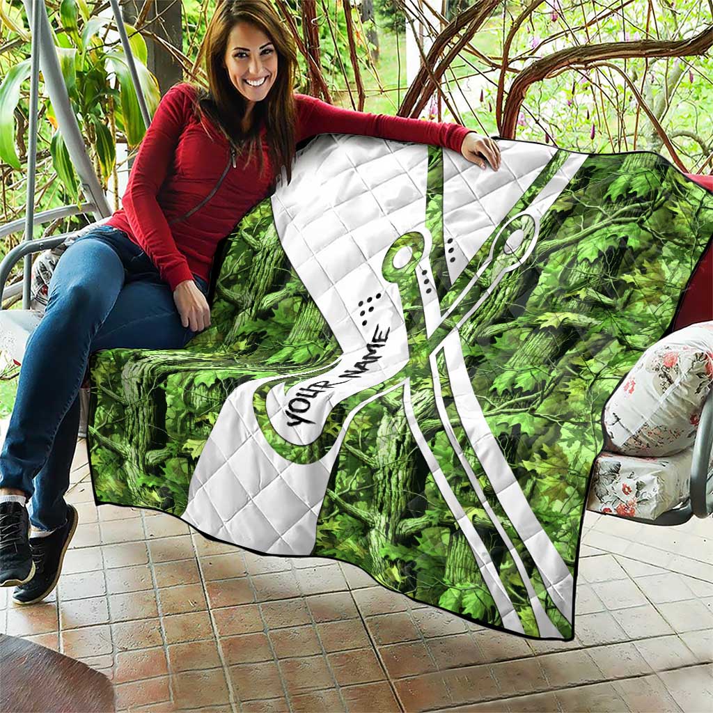 Custom Fishing Hook Quilt with Green Jungle Leaf Pattern and White Split Design - Wonder Print Shop