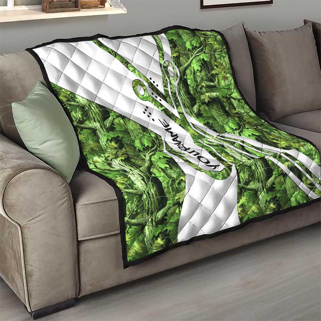 Custom Fishing Hook Quilt with Green Jungle Leaf Pattern and White Split Design - Wonder Print Shop