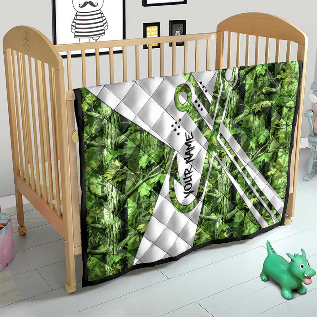 Custom Fishing Hook Quilt with Green Jungle Leaf Pattern and White Split Design - Wonder Print Shop