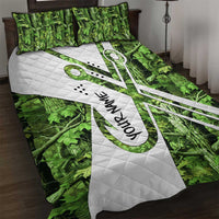 Custom Fishing Hook Quilt Bed Set with Green Jungle Leaf Pattern and White Split Design - Wonder Print Shop