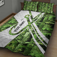 Custom Fishing Hook Quilt Bed Set with Green Jungle Leaf Pattern and White Split Design - Wonder Print Shop