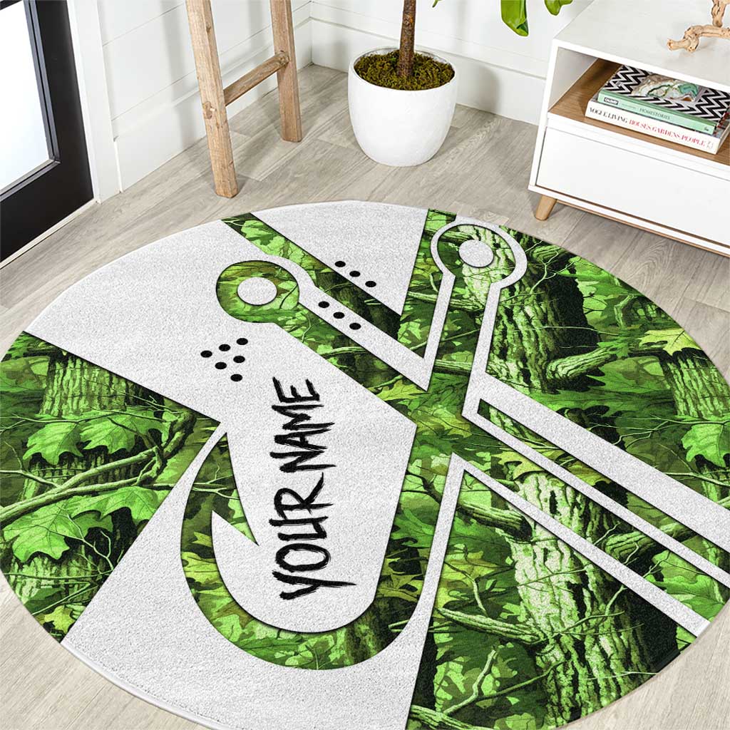 Custom Fishing Hook Round Carpet with Green Jungle Leaf Pattern and White Split Design - Wonder Print Shop