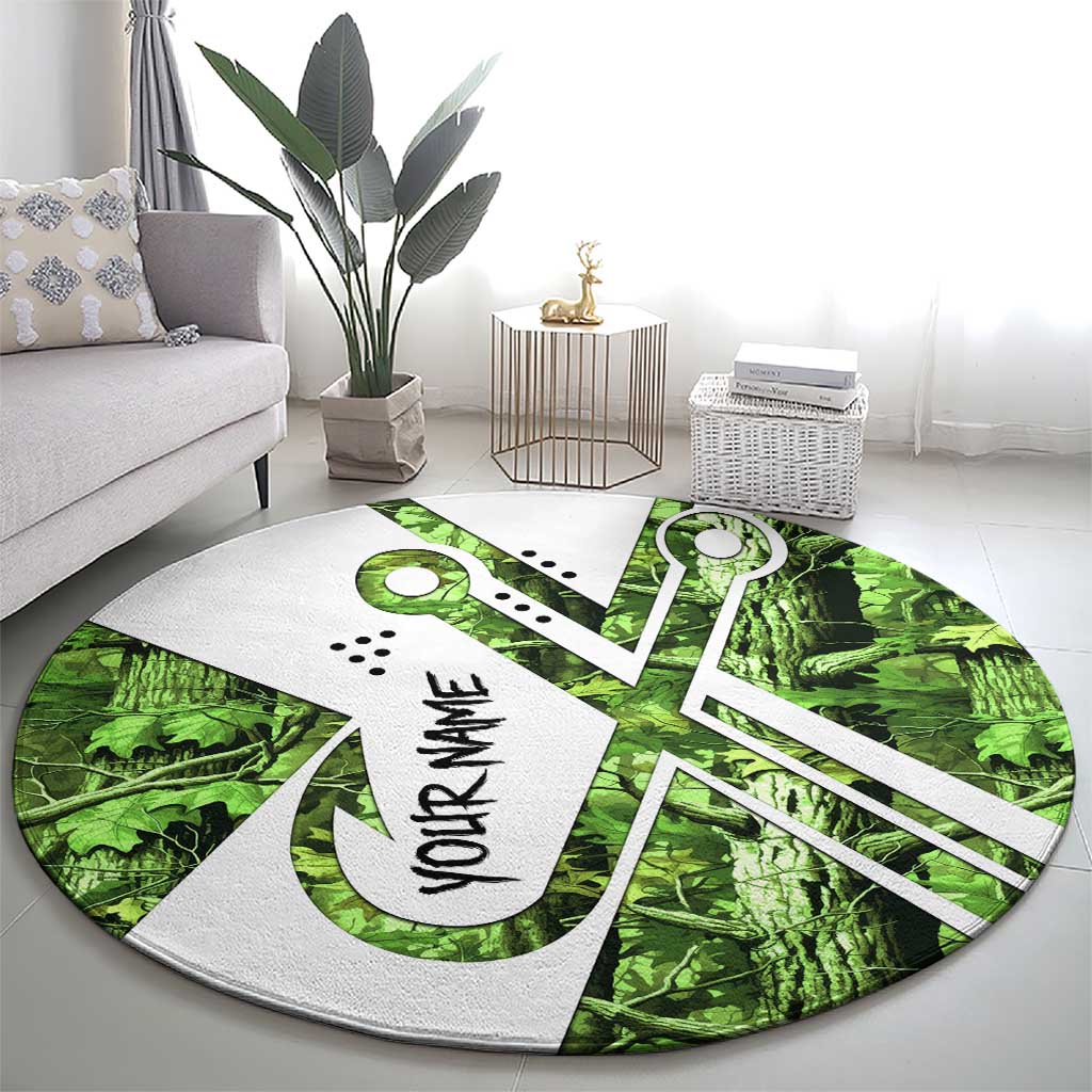 Custom Fishing Hook Round Carpet with Green Jungle Leaf Pattern and White Split Design - Wonder Print Shop
