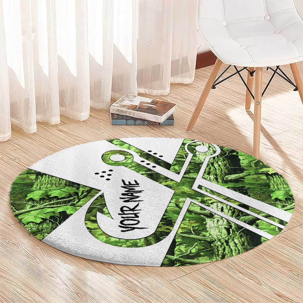 Custom Fishing Hook Round Carpet with Green Jungle Leaf Pattern and White Split Design - Wonder Print Shop
