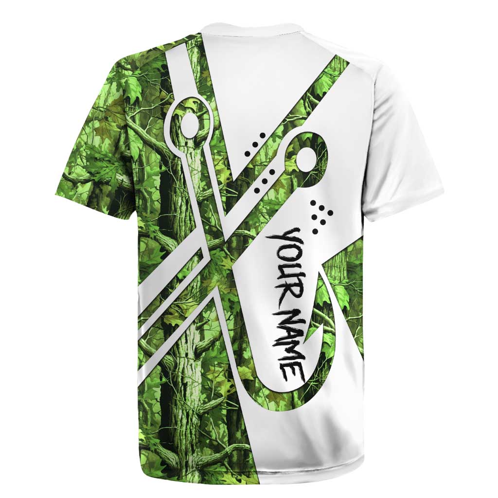 Custom Fishing Hook Rugby Jersey with Green Jungle Leaf Pattern and White Split Design - Wonder Print Shop