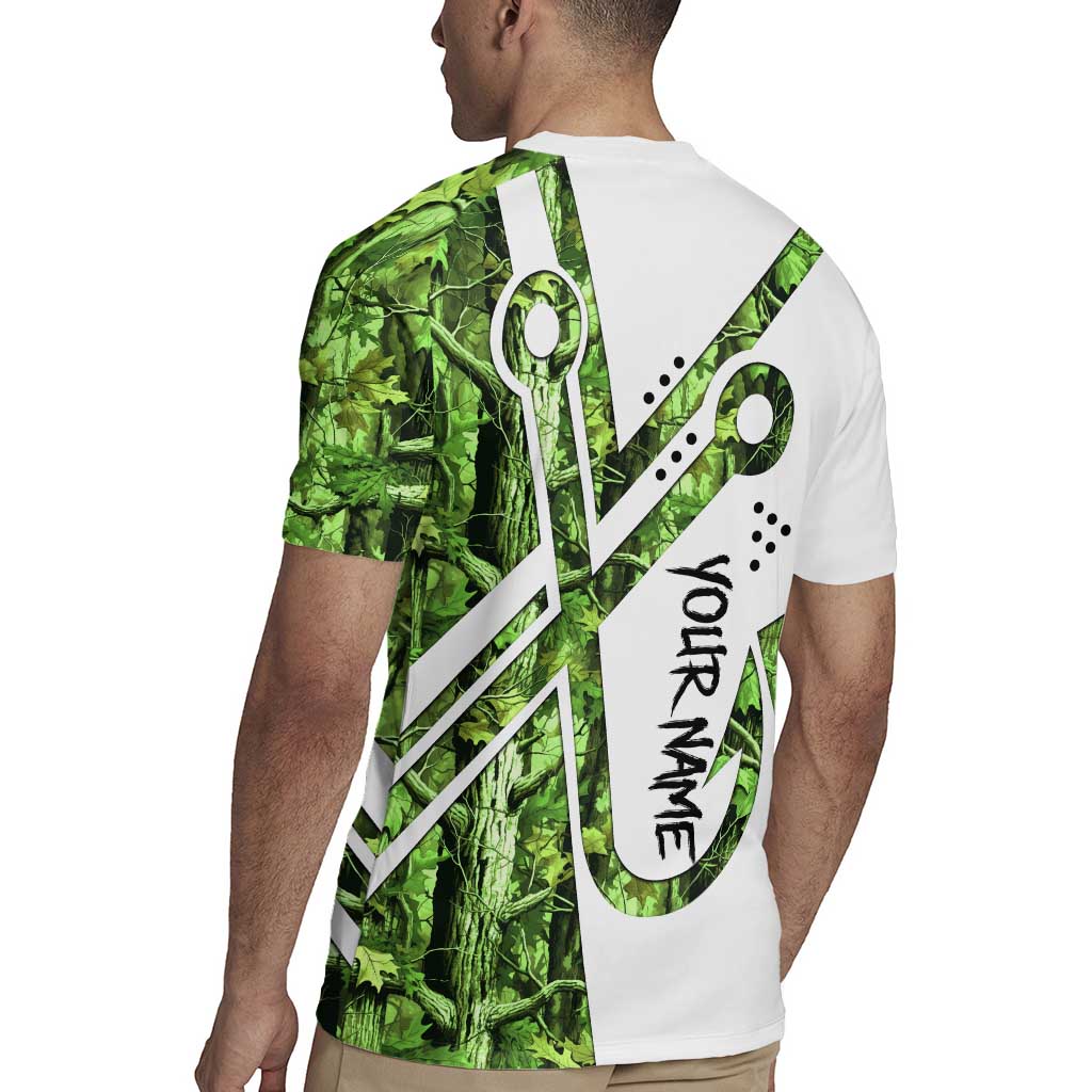 Custom Fishing Hook Rugby Jersey with Green Jungle Leaf Pattern and White Split Design - Wonder Print Shop