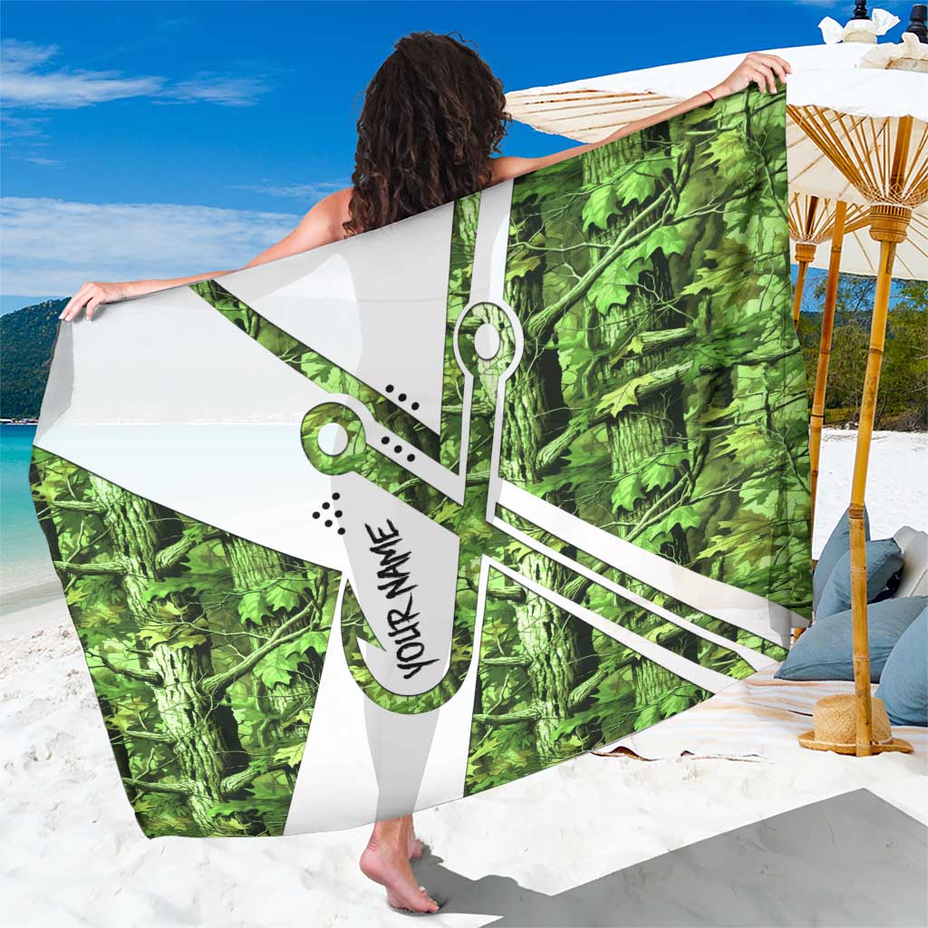Custom Fishing Hook Sarong with Green Jungle Leaf Pattern and White Split Design - Wonder Print Shop