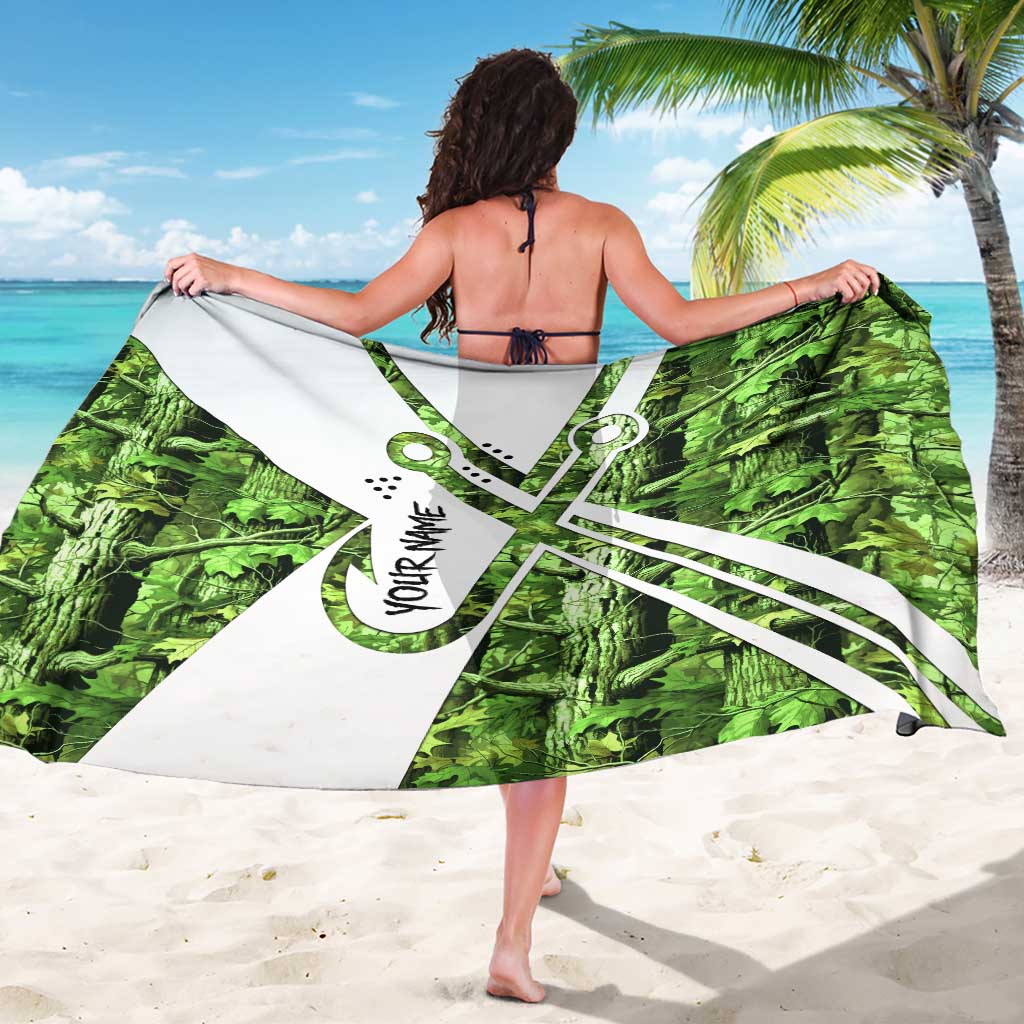 Custom Fishing Hook Sarong with Green Jungle Leaf Pattern and White Split Design - Wonder Print Shop