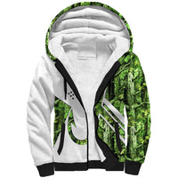 Custom Fishing Hook Sherpa Hoodie with Green Jungle Leaf Pattern and White Split Design - Wonder Print Shop