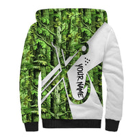 Custom Fishing Hook Sherpa Hoodie with Green Jungle Leaf Pattern and White Split Design - Wonder Print Shop