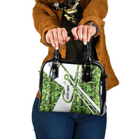 Custom Fishing Hook Shoulder Handbag with Green Jungle Leaf Pattern and White Split Design - Wonder Print Shop