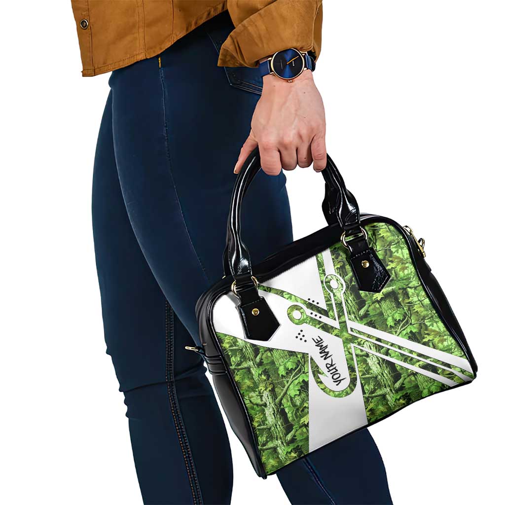 Custom Fishing Hook Shoulder Handbag with Green Jungle Leaf Pattern and White Split Design - Wonder Print Shop