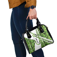 Custom Fishing Hook Shoulder Handbag with Green Jungle Leaf Pattern and White Split Design - Wonder Print Shop