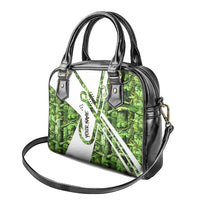 Custom Fishing Hook Shoulder Handbag with Green Jungle Leaf Pattern and White Split Design - Wonder Print Shop