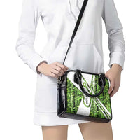 Custom Fishing Hook Shoulder Handbag with Green Jungle Leaf Pattern and White Split Design - Wonder Print Shop