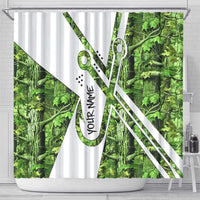 Custom Fishing Hook Shower Curtain with Green Jungle Leaf Pattern and White Split Design - Wonder Print Shop