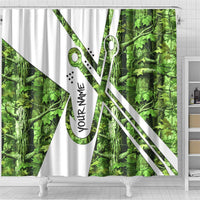 Custom Fishing Hook Shower Curtain with Green Jungle Leaf Pattern and White Split Design - Wonder Print Shop