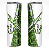 Custom Fishing Hook Skinny Tumbler with Green Jungle Leaf Pattern and White Split Design - Wonder Print Shop