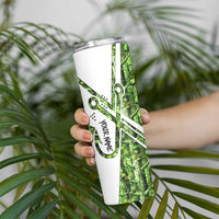 Custom Fishing Hook Skinny Tumbler with Green Jungle Leaf Pattern and White Split Design - Wonder Print Shop