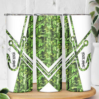 Custom Fishing Hook Skinny Tumbler with Green Jungle Leaf Pattern and White Split Design - Wonder Print Shop