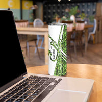 Custom Fishing Hook Skinny Tumbler with Green Jungle Leaf Pattern and White Split Design - Wonder Print Shop