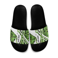 Custom Fishing Hook Slide Sandals with Green Jungle Leaf Pattern and White Split Design - Wonder Print Shop