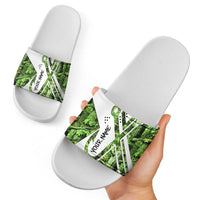 Custom Fishing Hook Slide Sandals with Green Jungle Leaf Pattern and White Split Design - Wonder Print Shop