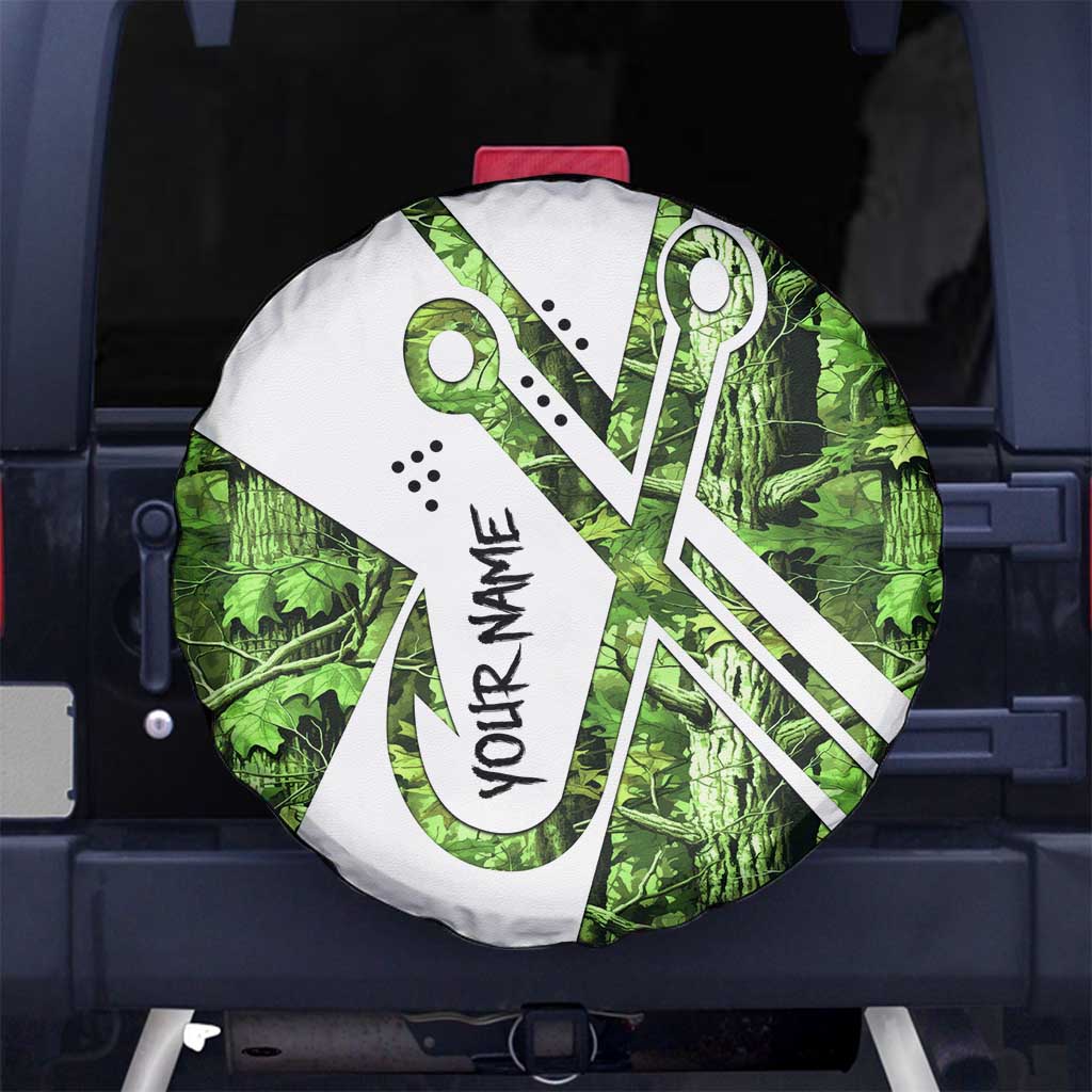 Custom Fishing Hook Spare Tire Cover with Green Jungle Leaf Pattern and White Split Design - Wonder Print Shop