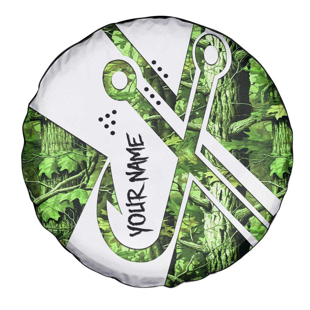 Custom Fishing Hook Spare Tire Cover with Green Jungle Leaf Pattern and White Split Design - Wonder Print Shop