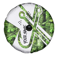 Custom Fishing Hook Spare Tire Cover with Green Jungle Leaf Pattern and White Split Design - Wonder Print Shop