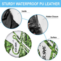 Custom Fishing Hook Spare Tire Cover with Green Jungle Leaf Pattern and White Split Design - Wonder Print Shop