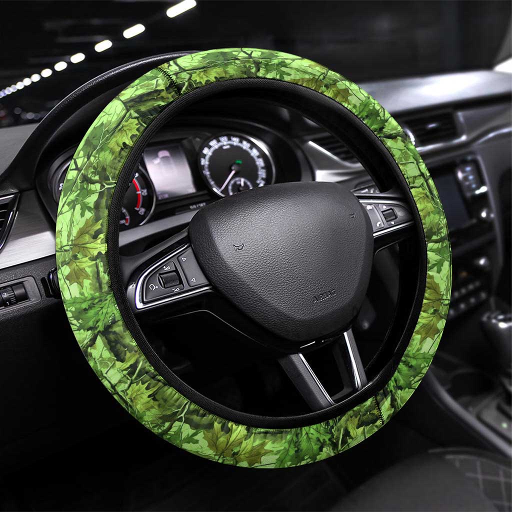 Fishing Hook Steering Wheel Cover with Green Jungle Leaf Pattern and White Split Design - Wonder Print Shop