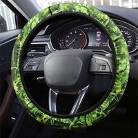 Fishing Hook Steering Wheel Cover with Green Jungle Leaf Pattern and White Split Design - Wonder Print Shop