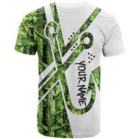 Custom Fishing Hook T Shirt with Green Jungle Leaf Pattern and White Split Design - Wonder Print Shop