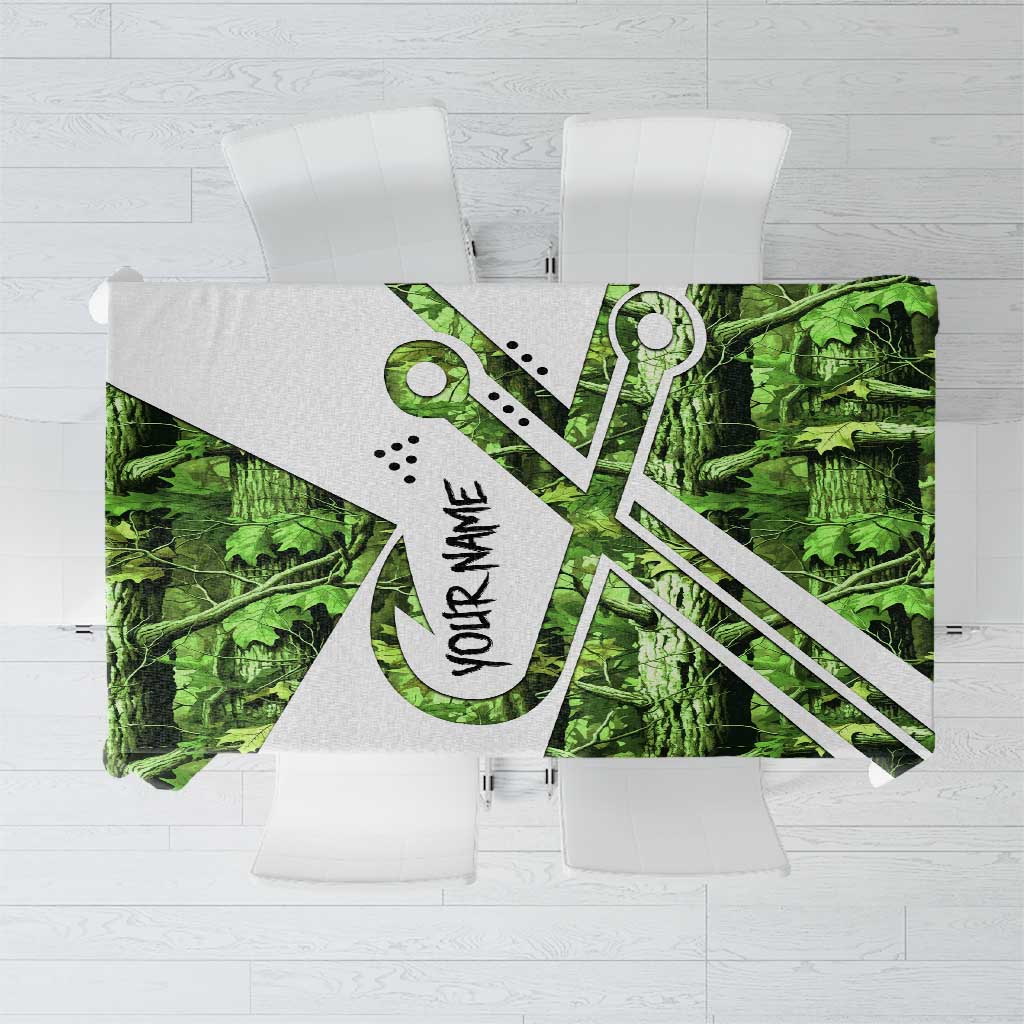 Custom Fishing Hook Tablecloth with Green Jungle Leaf Pattern and White Split Design - Wonder Print Shop