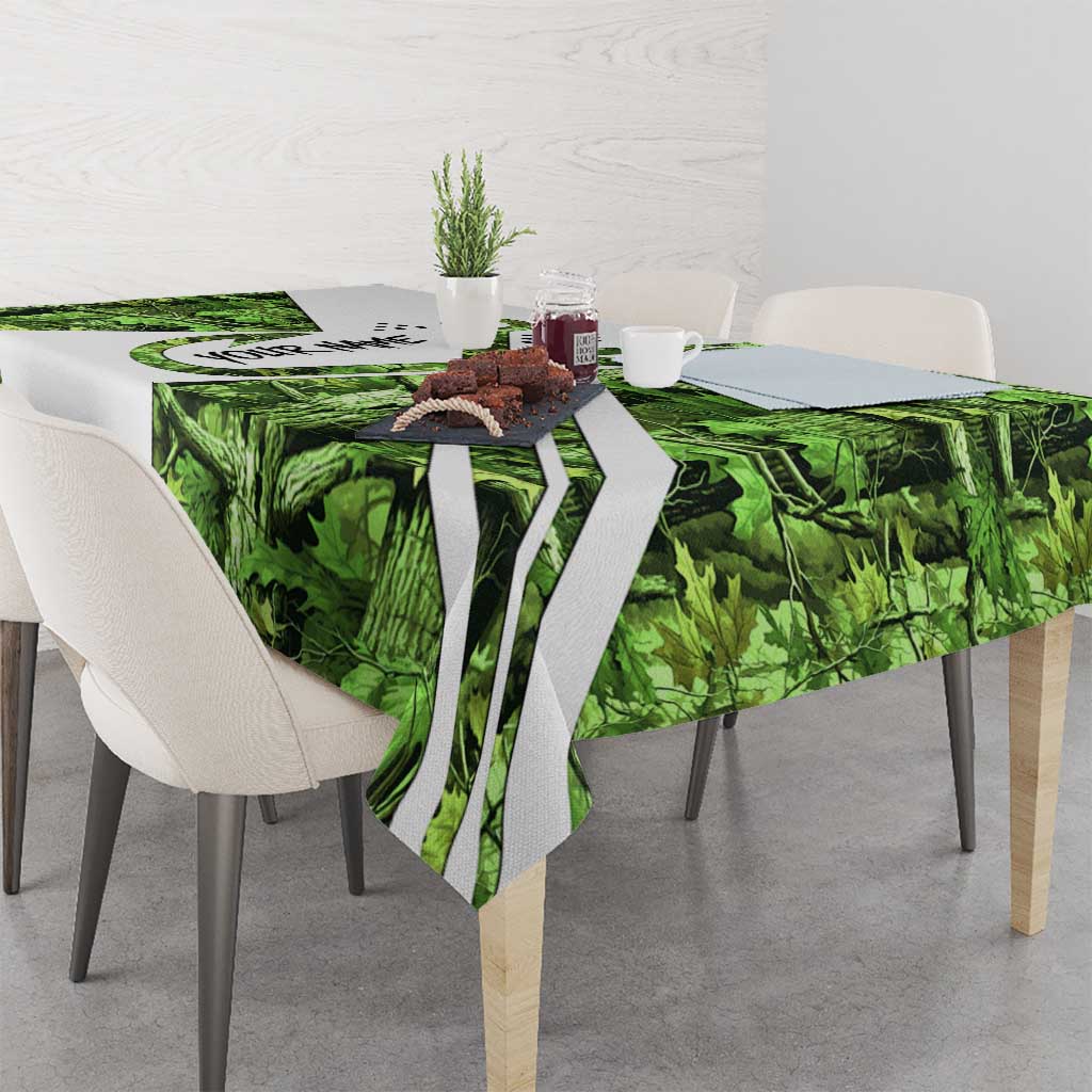 Custom Fishing Hook Tablecloth with Green Jungle Leaf Pattern and White Split Design - Wonder Print Shop