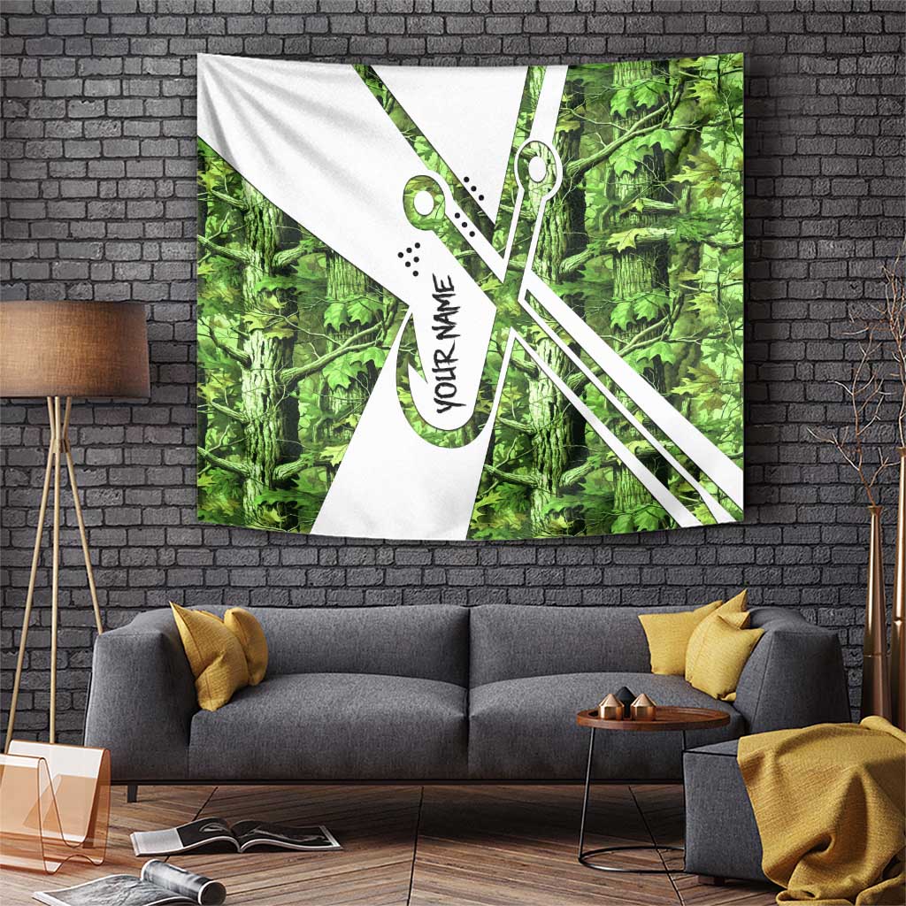 Custom Fishing Hook Tapestry with Green Jungle Leaf Pattern and White Split Design - Wonder Print Shop